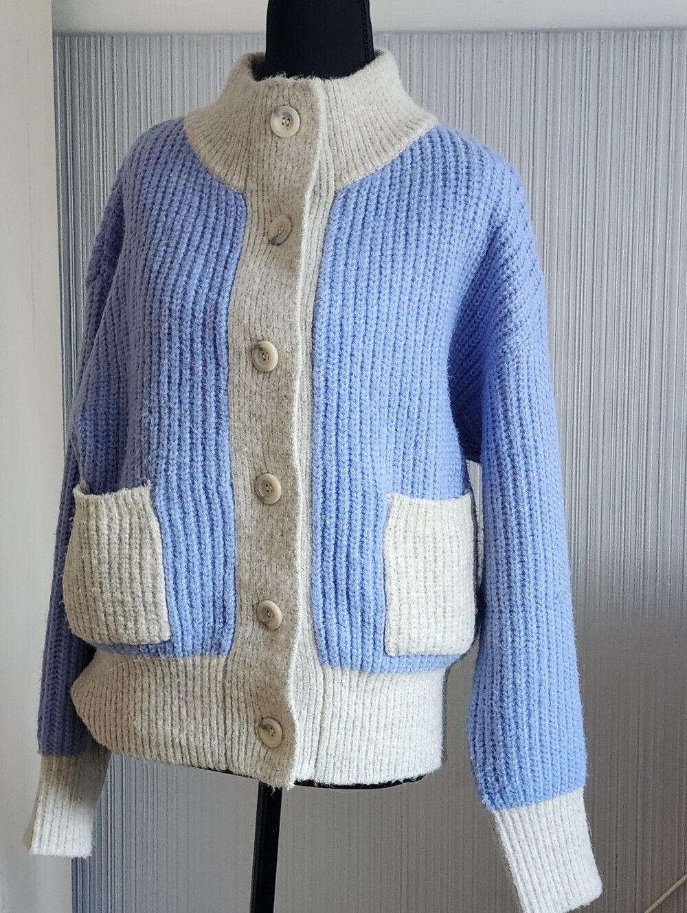 FRNCH super soft. Two-Tone Blue and Cream Knit Sweater